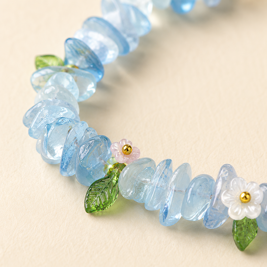 Aquamarine Floral Chip Bracelet